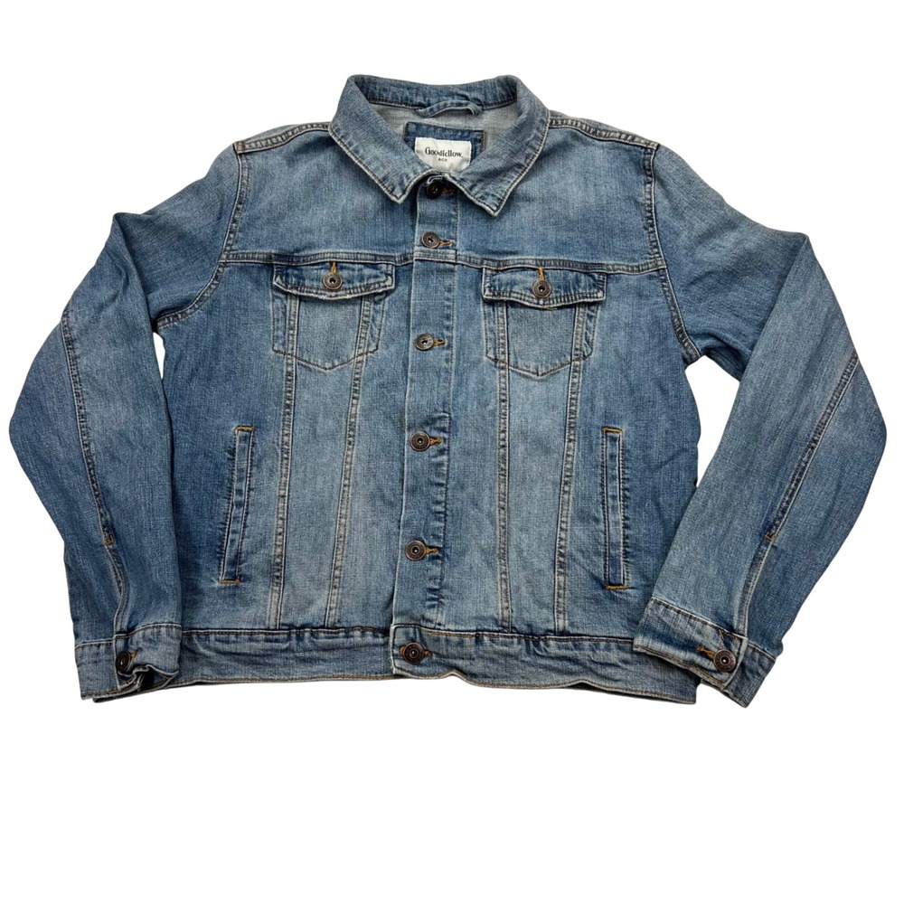 Goodfellow & Co Denim Trucker Jacket Mens M Blue Medium Wash Stretch Button Frnt